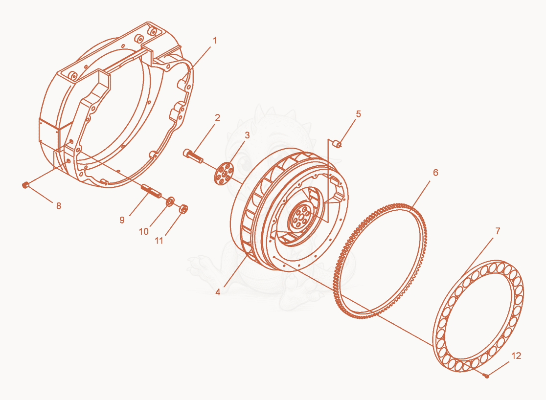 Exploded parts diagram of the Fly Wheel of a Wacker Neuson DPU6055, with numbered balloons