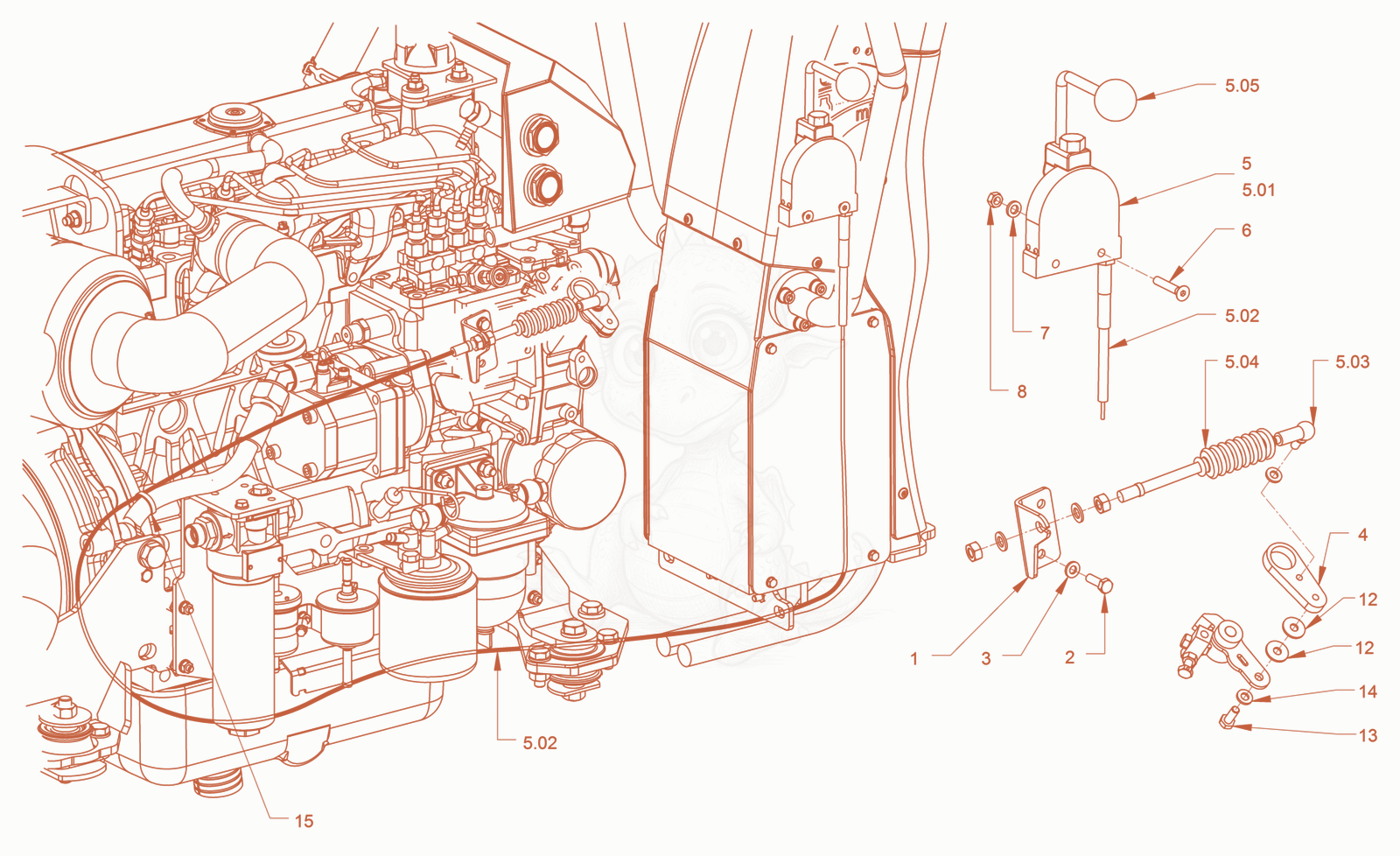 Exploded parts diagram of the engine control of a Wacker Neuson RD40-130C, with numbered balloons