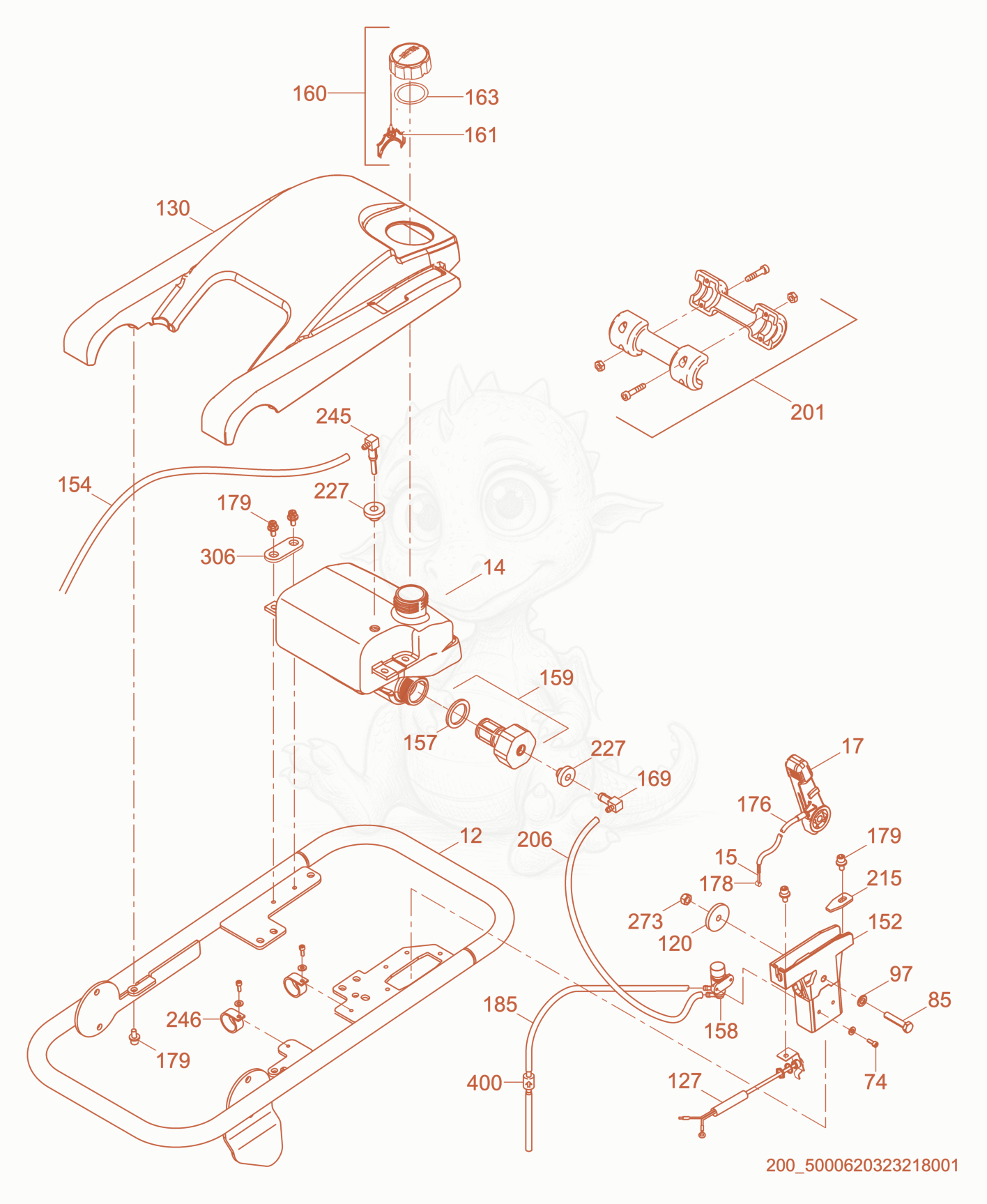 Despiece del Guide Handle cpl. de una máquina Wacker Neuson BS60-4S, con globos numerados