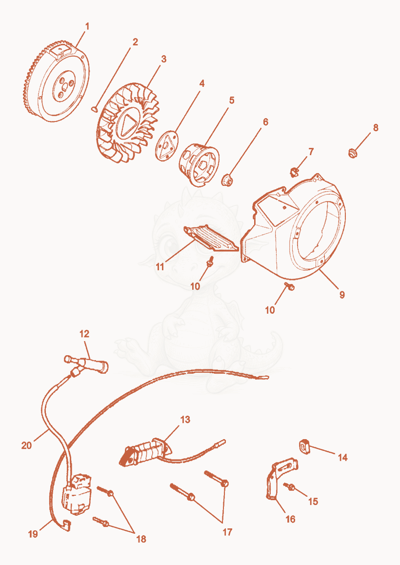 Exploded parts diagram of the Flywheel/Blower Housing of a Wacker Neuson GS5.6A, with numbered balloons