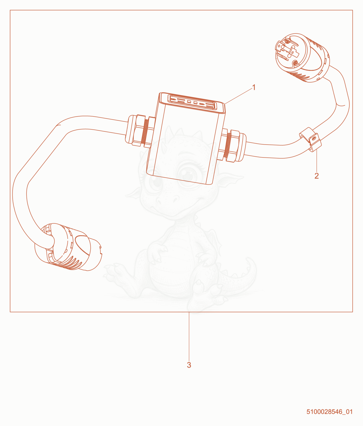 Exploded parts diagram of the Power Cable Kit of a Wacker Neuson HI1000DGM, with numbered balloons