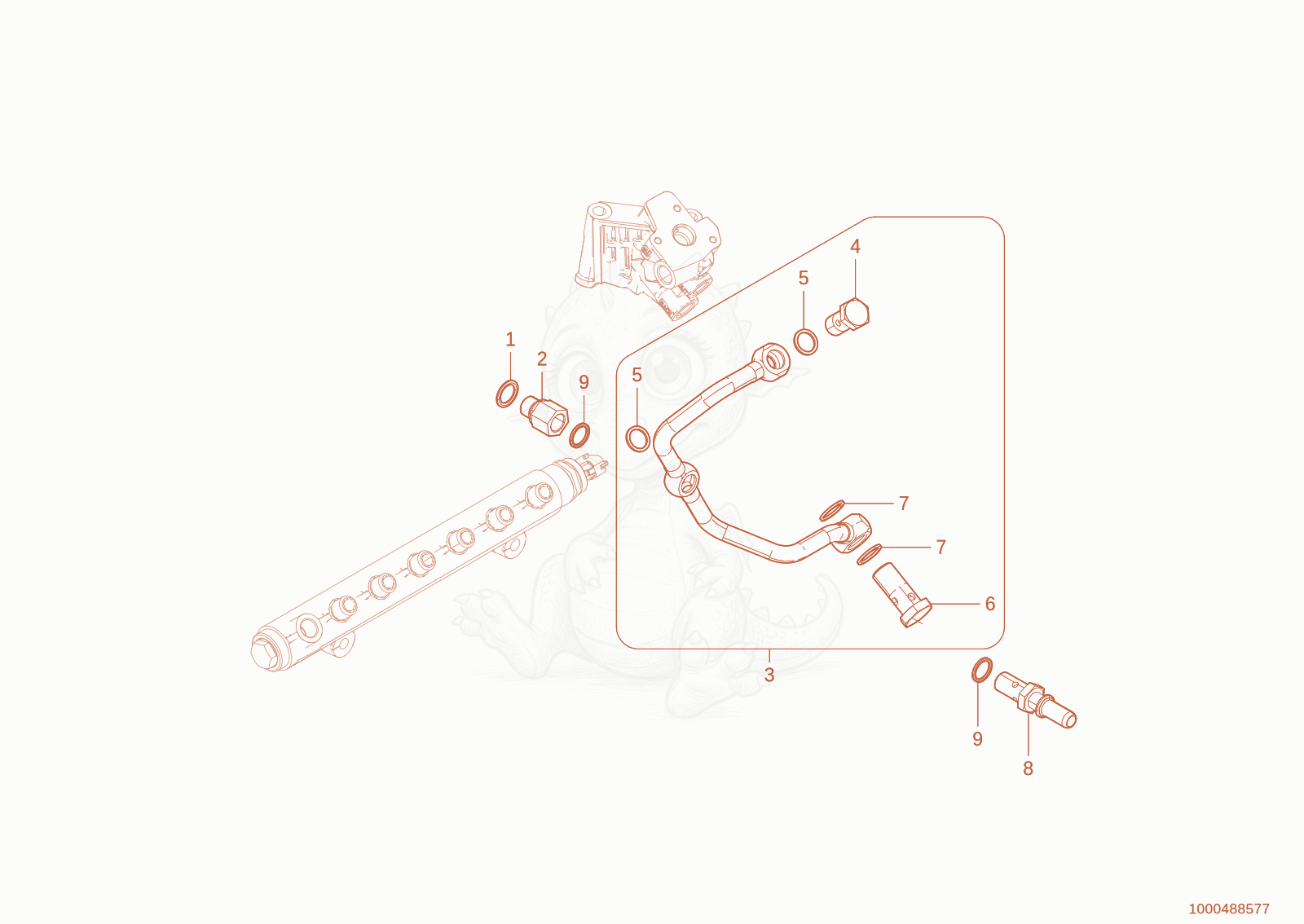 Exploded parts diagram of the fuel line of a Wacker Neuson TH755(416-34), with numbered balloons