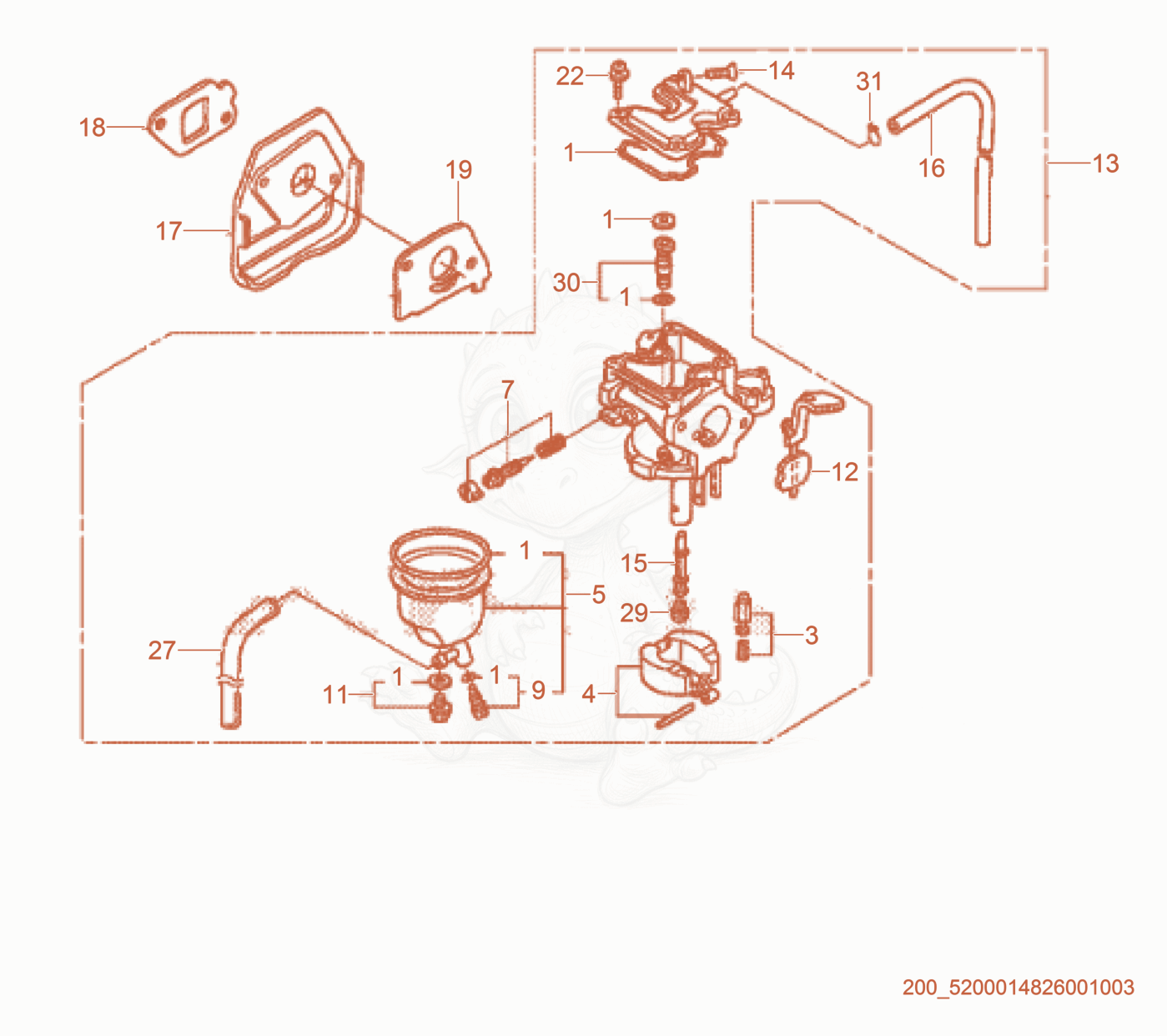 Exploded parts diagram of the Carburetor cpl. of a Wacker Neuson MS64A, with numbered balloons