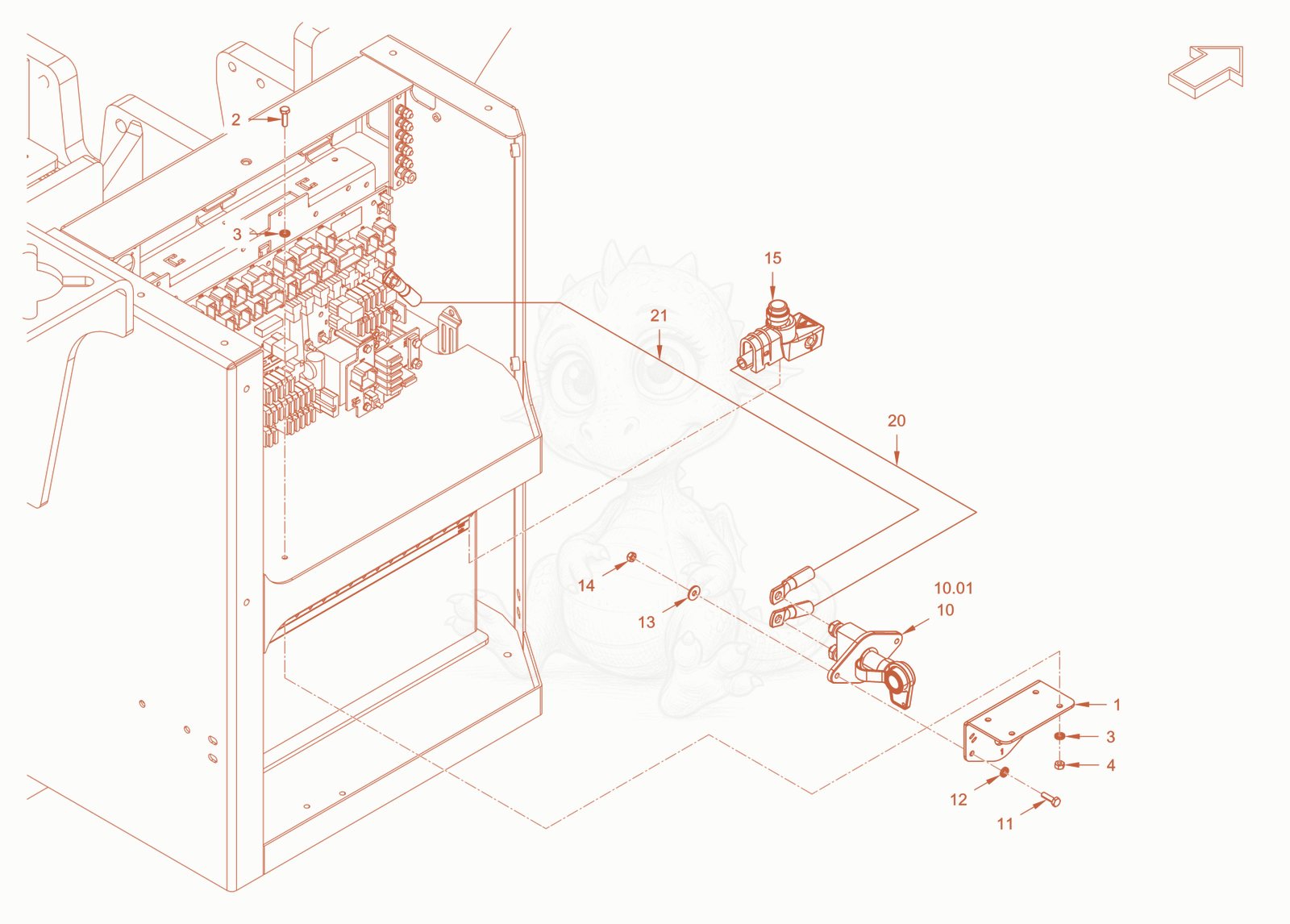 Exploded parts diagram of the battery isolating switch of a Wacker Neuson RC110CAB, with numbered balloons
