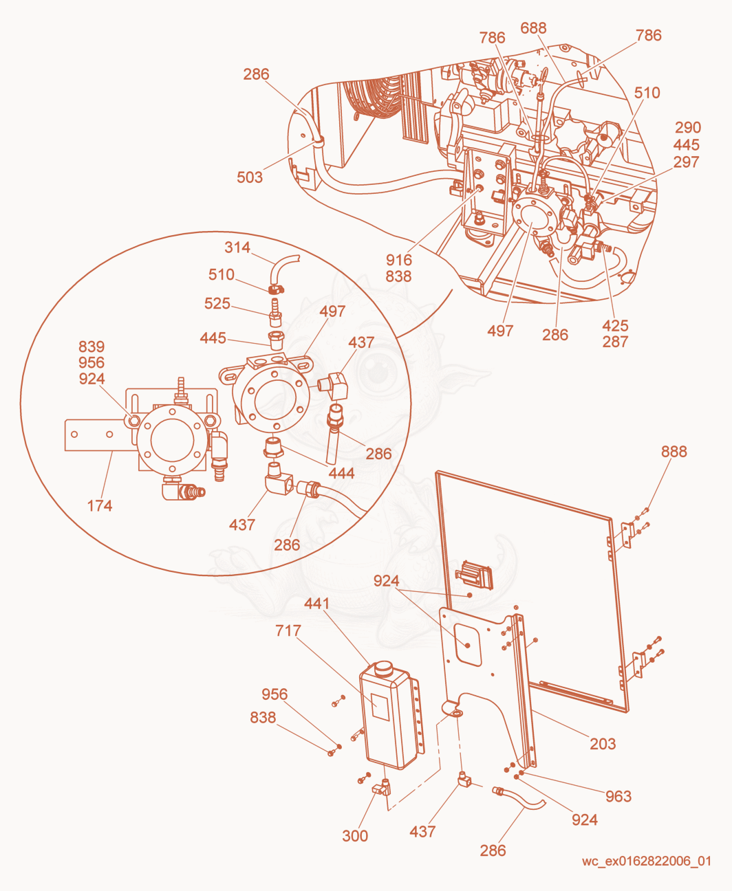 Exploded parts diagram of the Option-Lube Level Maintainer of a Wacker Neuson G85, with numbered balloons