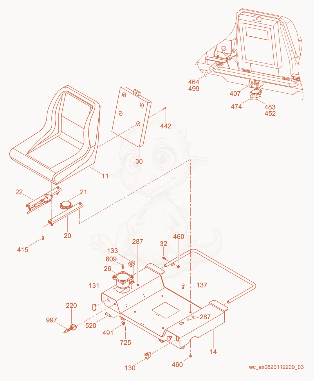 Exploded parts diagram of the Seat Assembly of a Wacker Neuson CRT48-35V, with numbered balloons