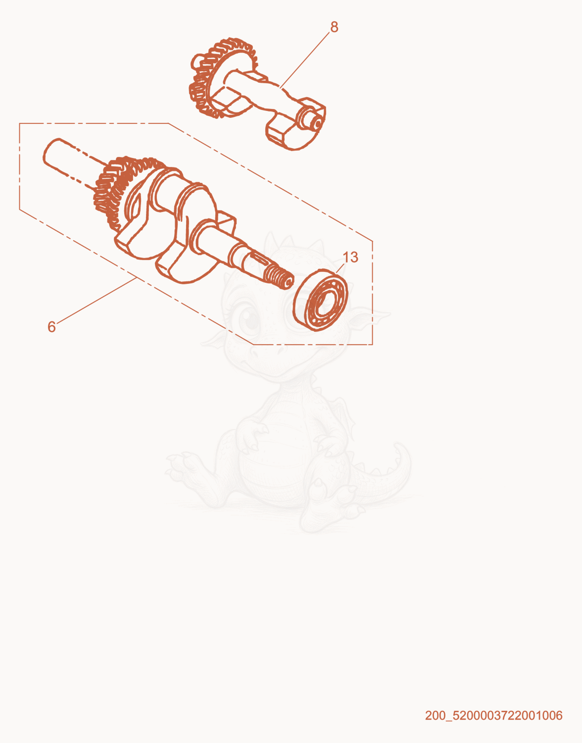 Despiece del Crankshaft de una máquina Wacker Neuson GV5600, con globos numerados