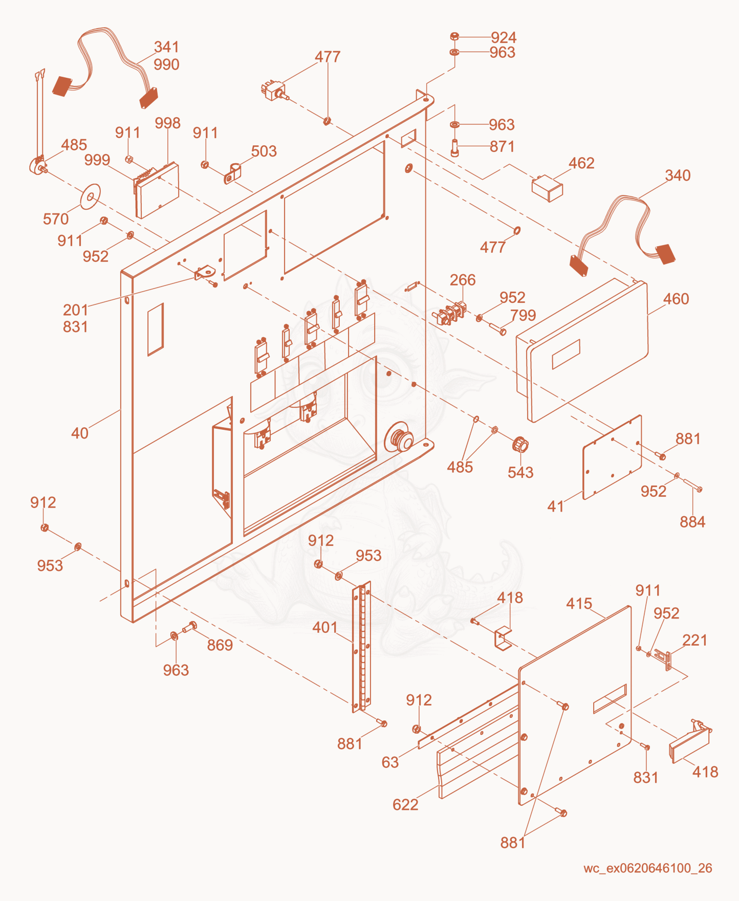 Exploded parts diagram of the Control Panel-Front of a Wacker Neuson G70, with numbered balloons