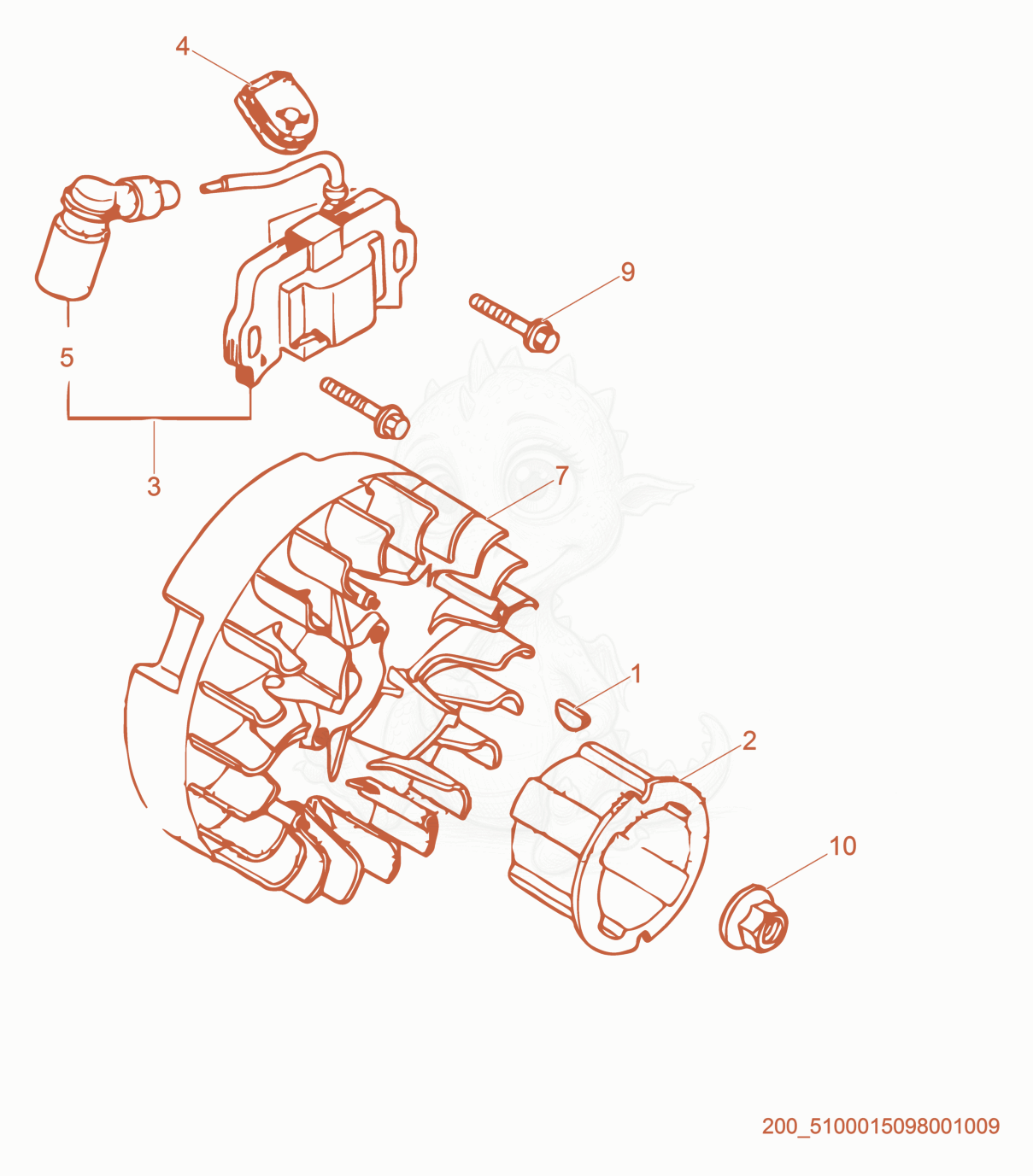 Exploded parts diagram of the Flywheel of a Wacker Neuson BS50-4AS, with numbered balloons