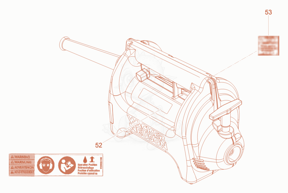 Exploded parts diagram of the Labels of a Wacker Neuson M1500/120US, with numbered balloons