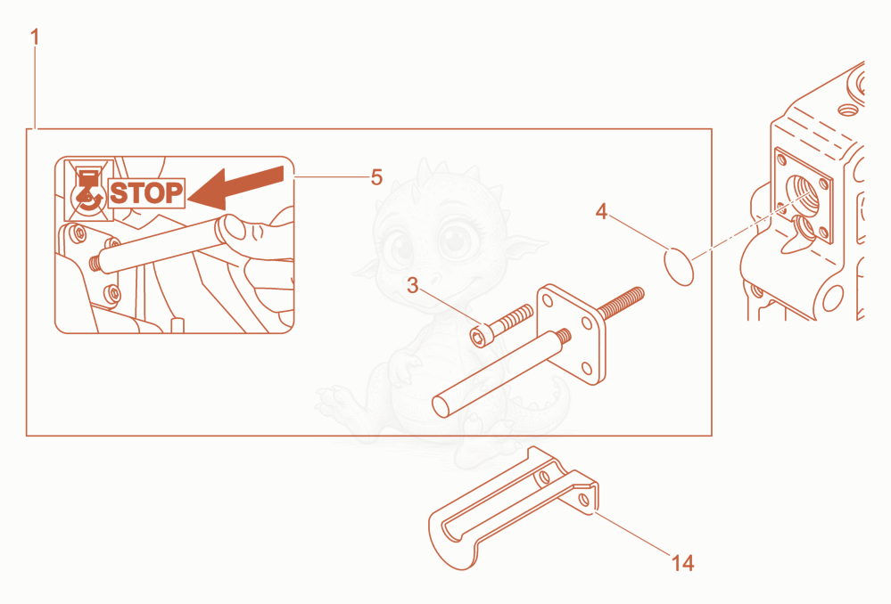 Exploded parts diagram of the Engine stop device of a Wacker Neuson DPU3750HETS, with numbered balloons