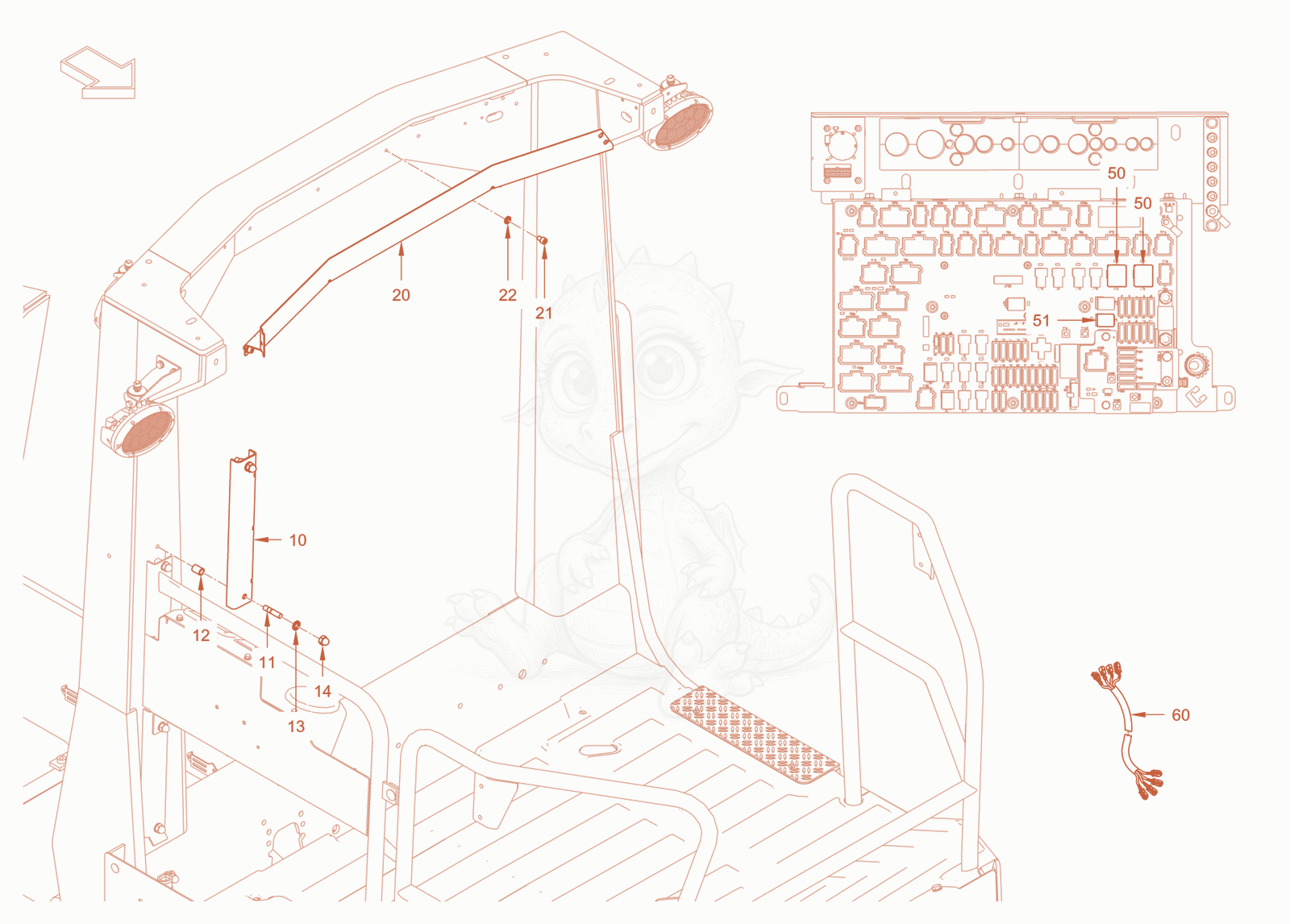 Exploded parts diagram of the additional lighting of a Wacker Neuson RC110CAB, with numbered balloons