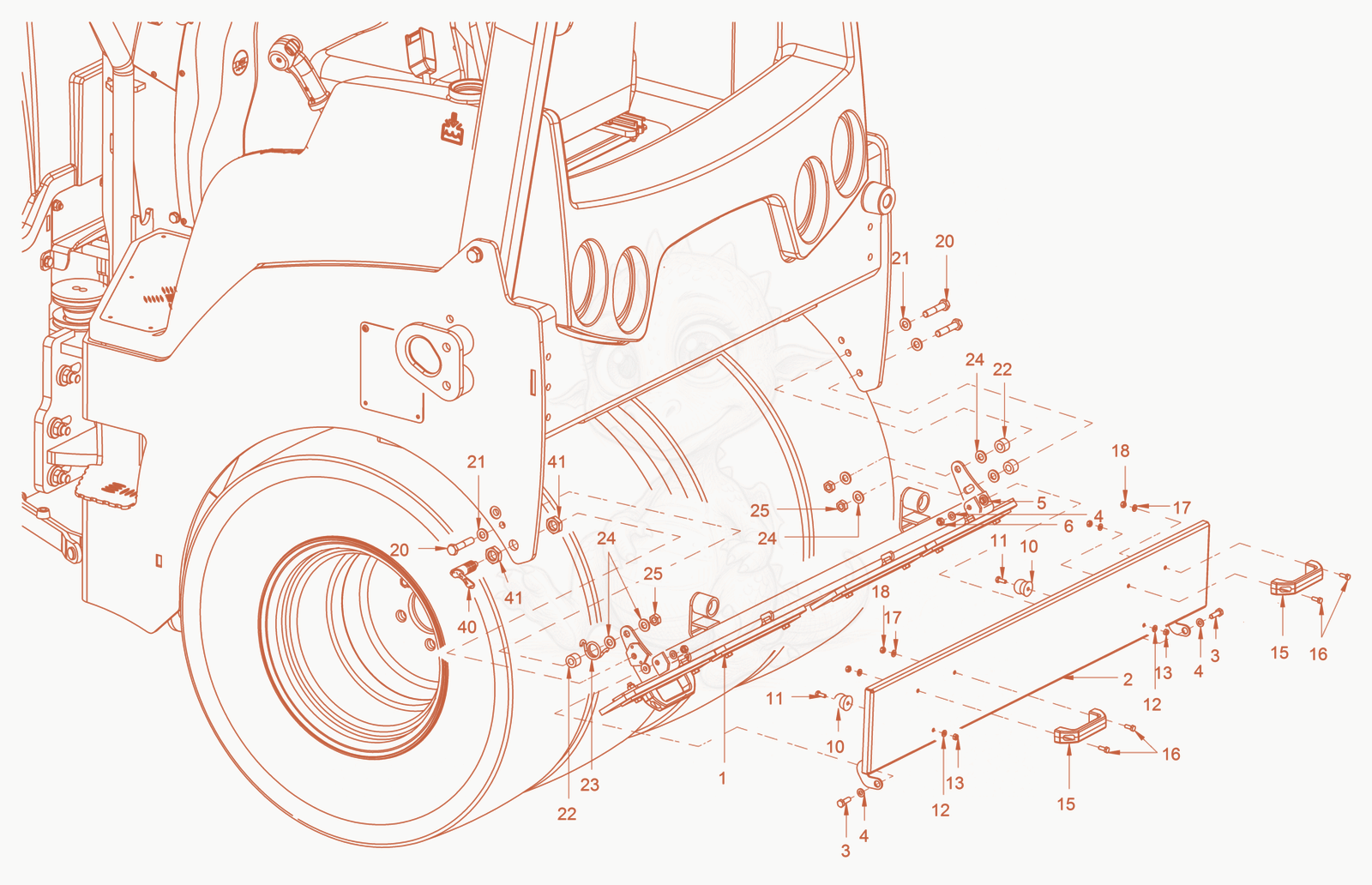 Exploded parts diagram of the scraper (tires) of a Wacker Neuson RD40-130C, with numbered balloons