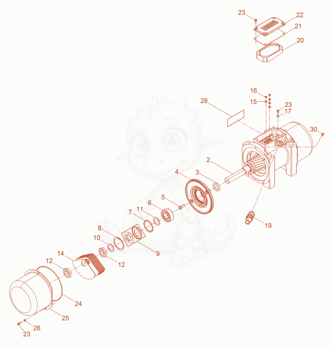 Exploded parts diagram of the External Vibrator cpl. of a Wacker Neuson AR64/3/400, with numbered balloons