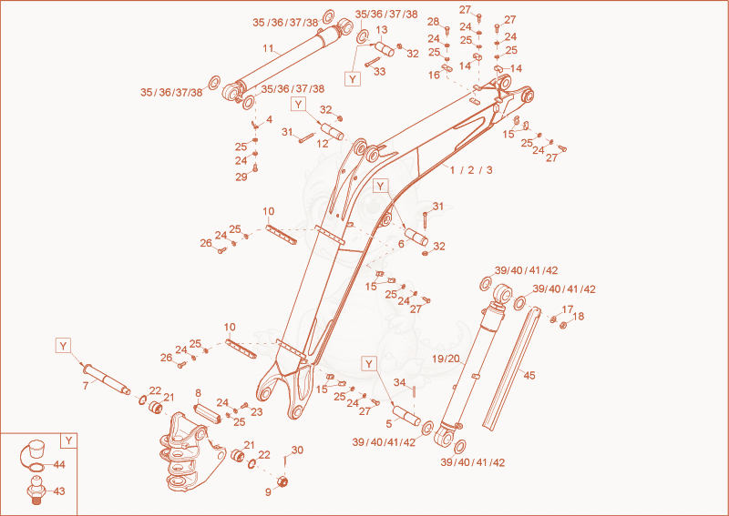 Despiece del lift arm de una máquina Wacker Neuson 8003, con globos numerados