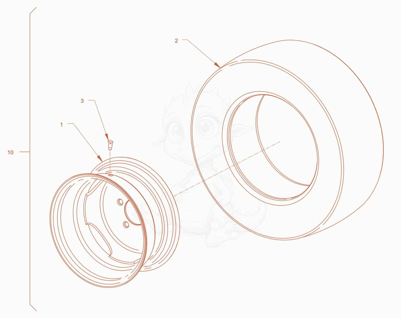 Exploded parts diagram of the tyre equipment of a Wacker Neuson RD45-140C, with numbered balloons