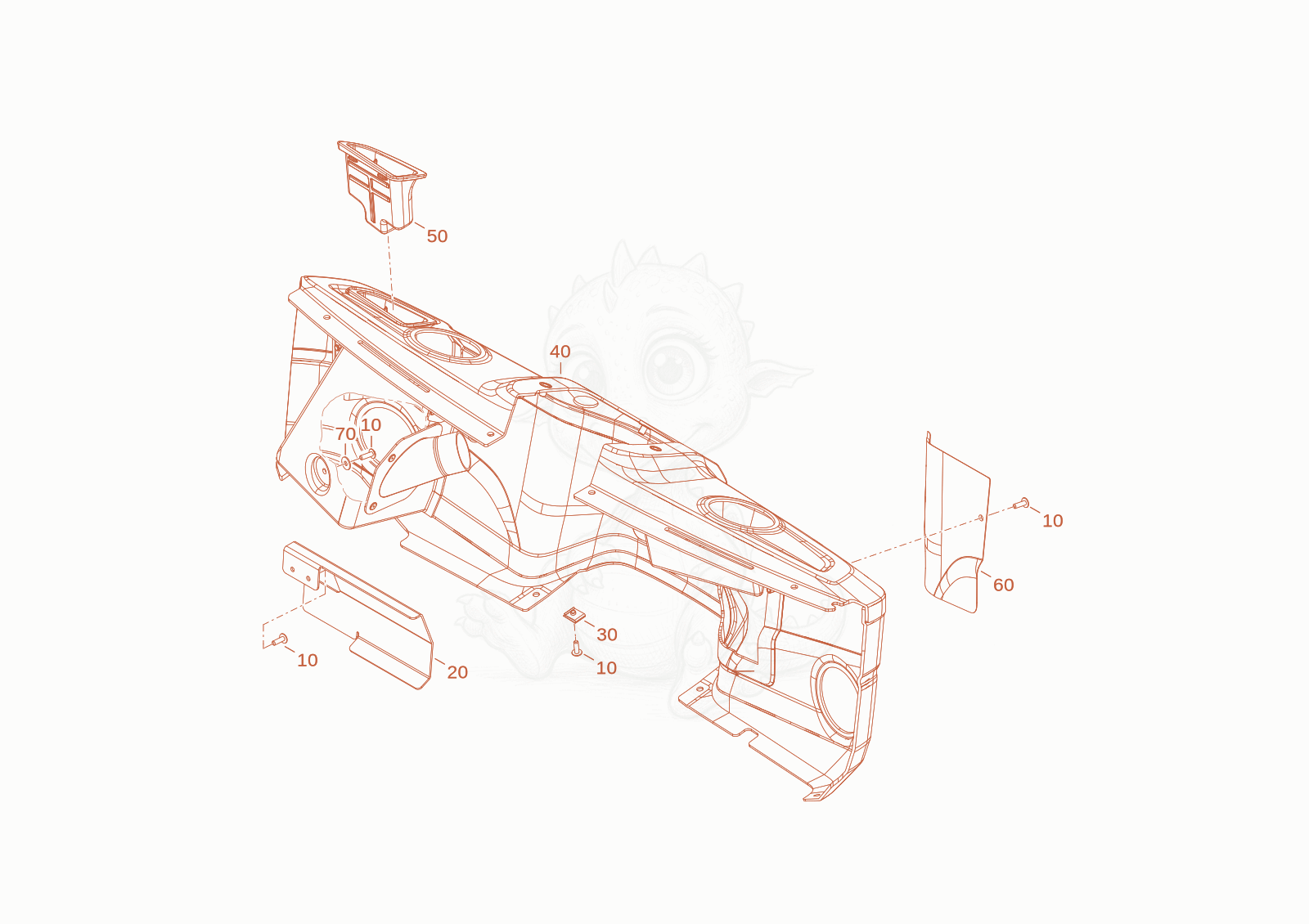 Despiece del cab trim de una máquina Wacker Neuson WL28(A01-01), con globos numerados