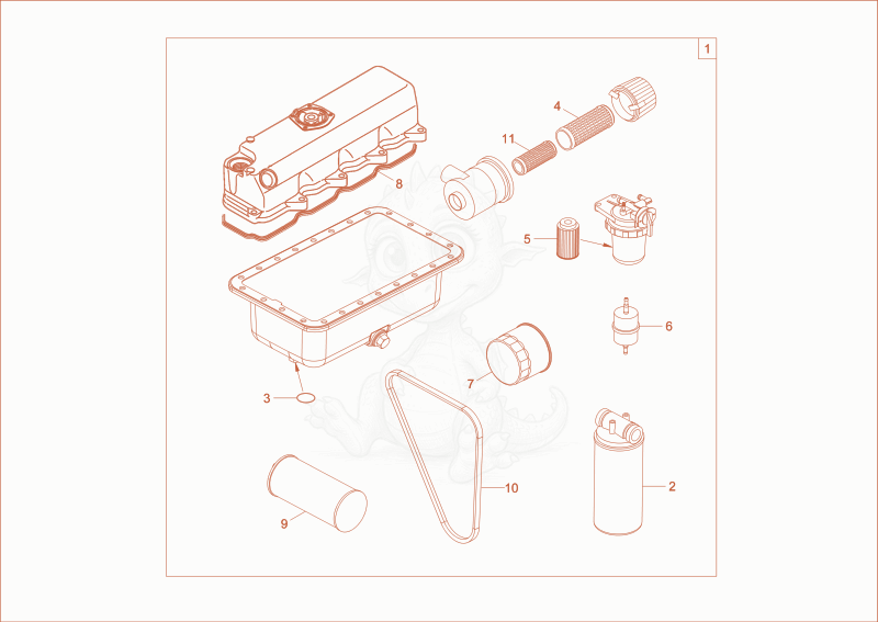 Exploded parts diagram of the maintenance package (1000h) of a Wacker Neuson DT25, with numbered balloons