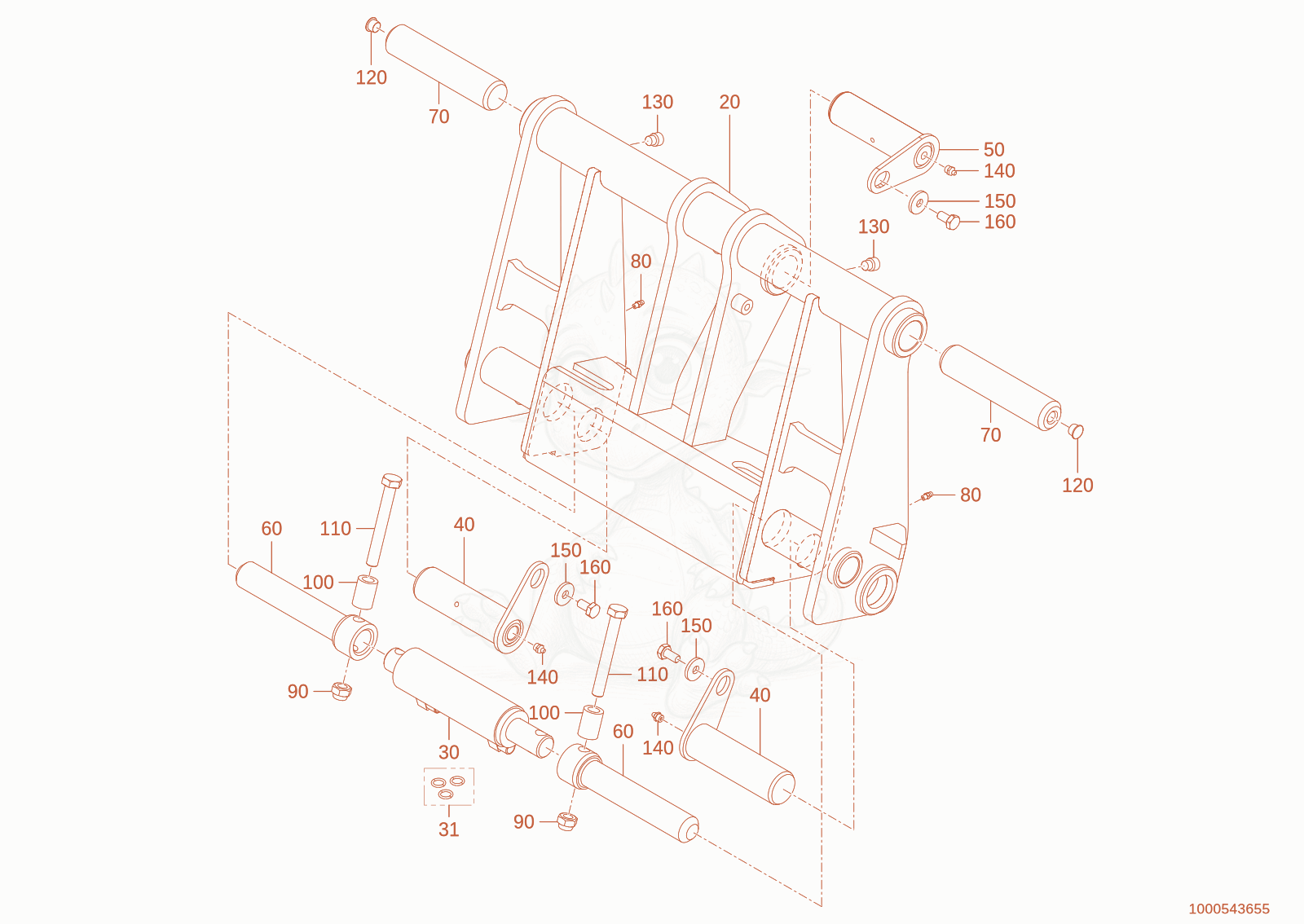 Exploded parts diagram of the quickhitch plate of a Wacker Neuson WL300E(A15-01), with numbered balloons