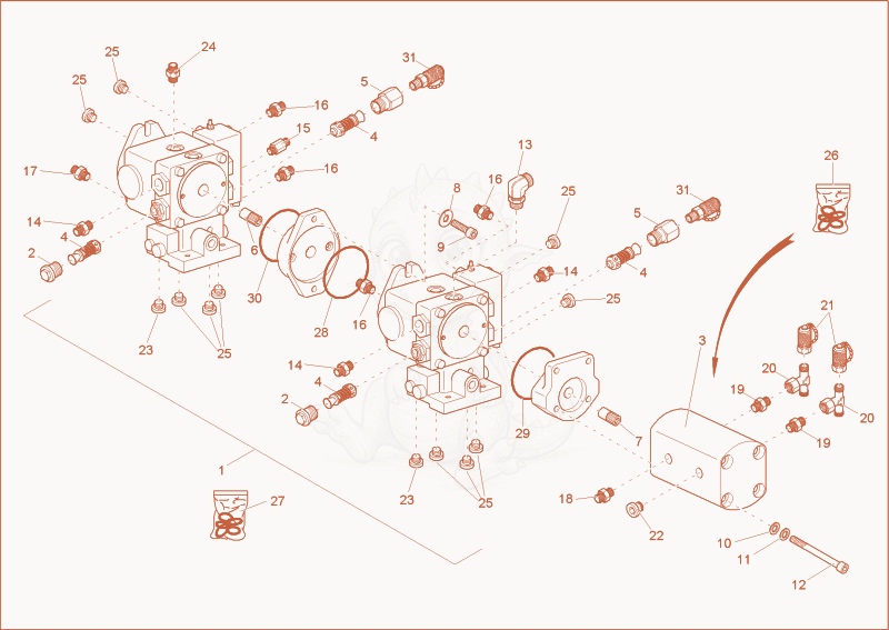 Exploded parts diagram of the PUMP UNIT of a Wacker Neuson TD15, with numbered balloons