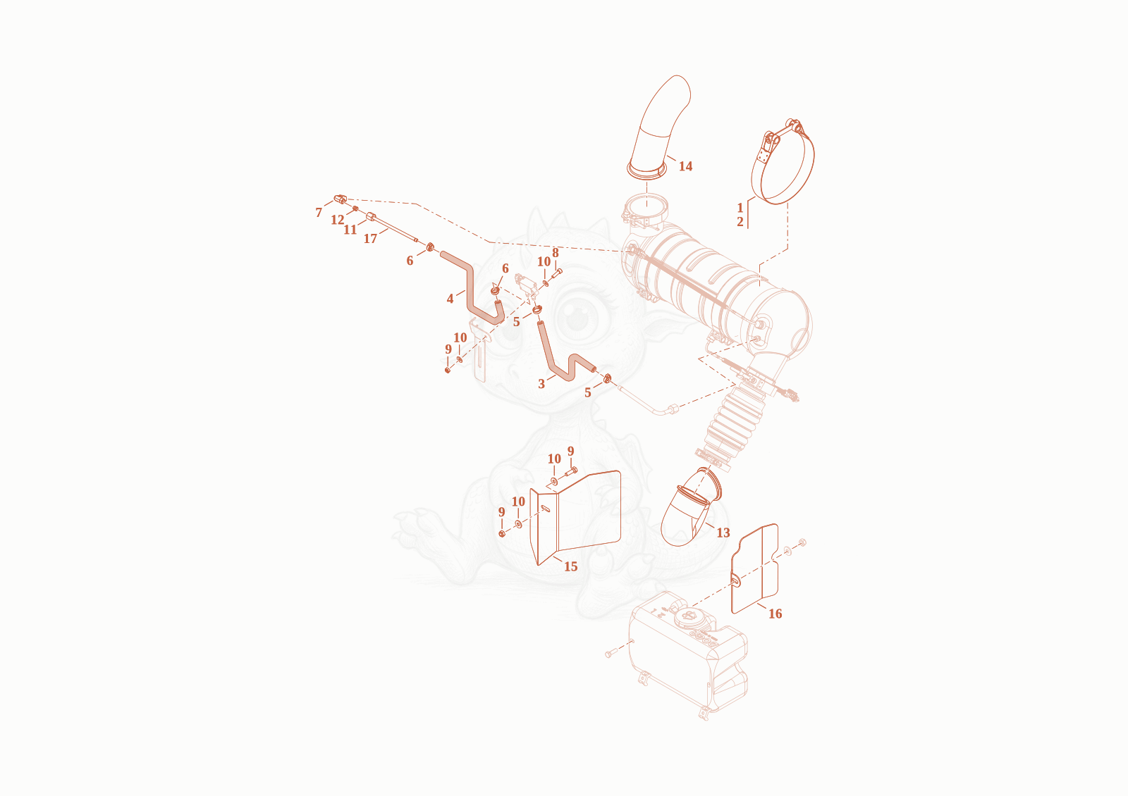 Exploded parts diagram of the Exhaust components of a Wacker Neuson WL52, with numbered balloons