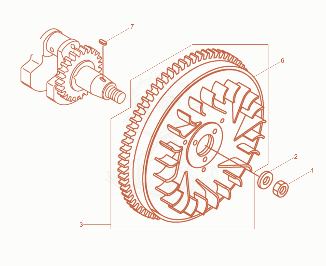 Exploded parts diagram of the Fly wheel of a Wacker Neuson DPU4045YEHZF, with numbered balloons