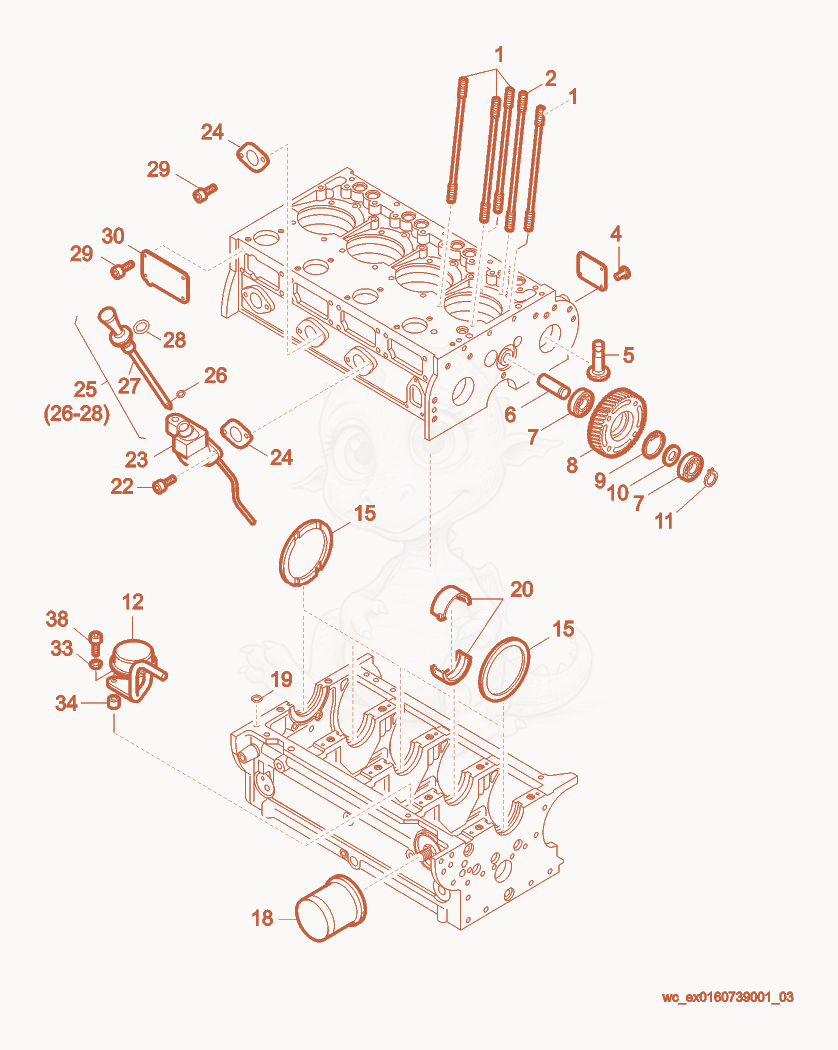 Exploded parts diagram of the Crankcase cpl. of a Wacker Neuson RD25, with numbered balloons