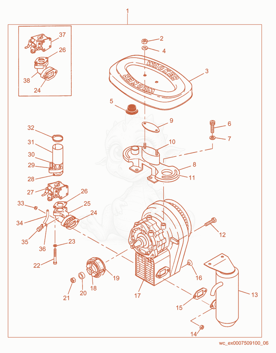 Exploded parts diagram of the Engine cpl. of a Wacker Neuson BS60Y, with numbered balloons