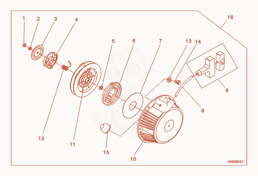 Exploded parts diagram of the Starter cpl. of a Wacker Neuson DS720, with numbered balloons