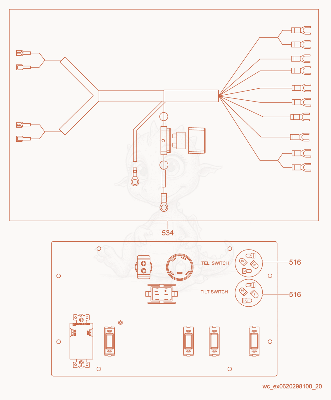 Exploded parts diagram of the Wiring Harness/Power Winch of a Wacker Neuson LTN6C-P, with numbered balloons