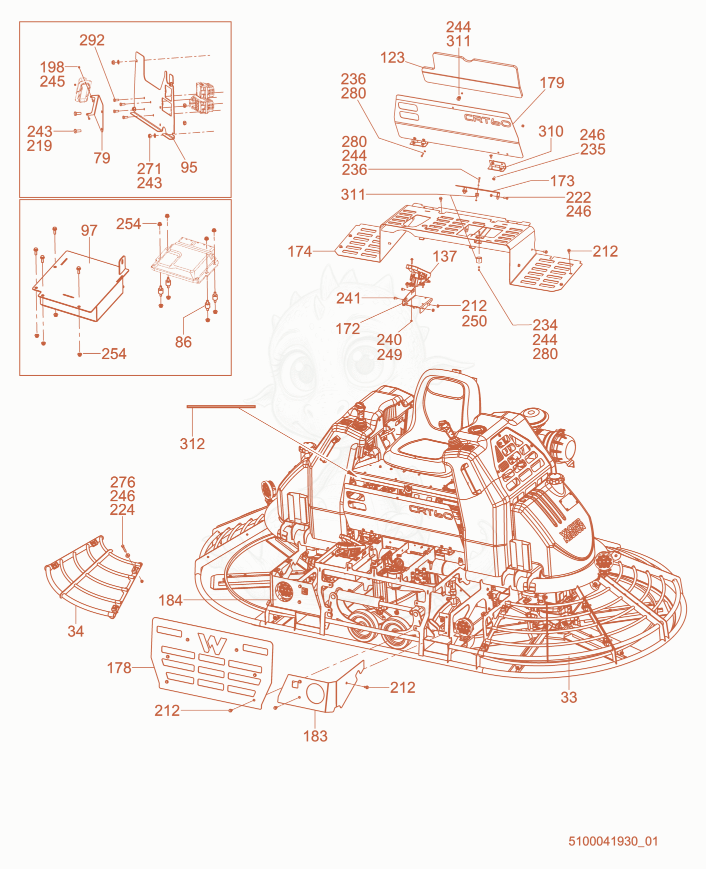 Exploded parts diagram of the Front Panel of a Wacker Neuson CRT60-74LX, with numbered balloons