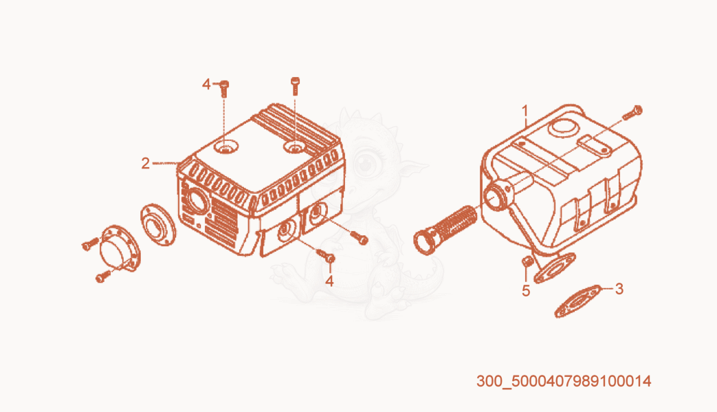 Despiece del Muffler de una máquina Wacker Neuson MP15A, con globos numerados