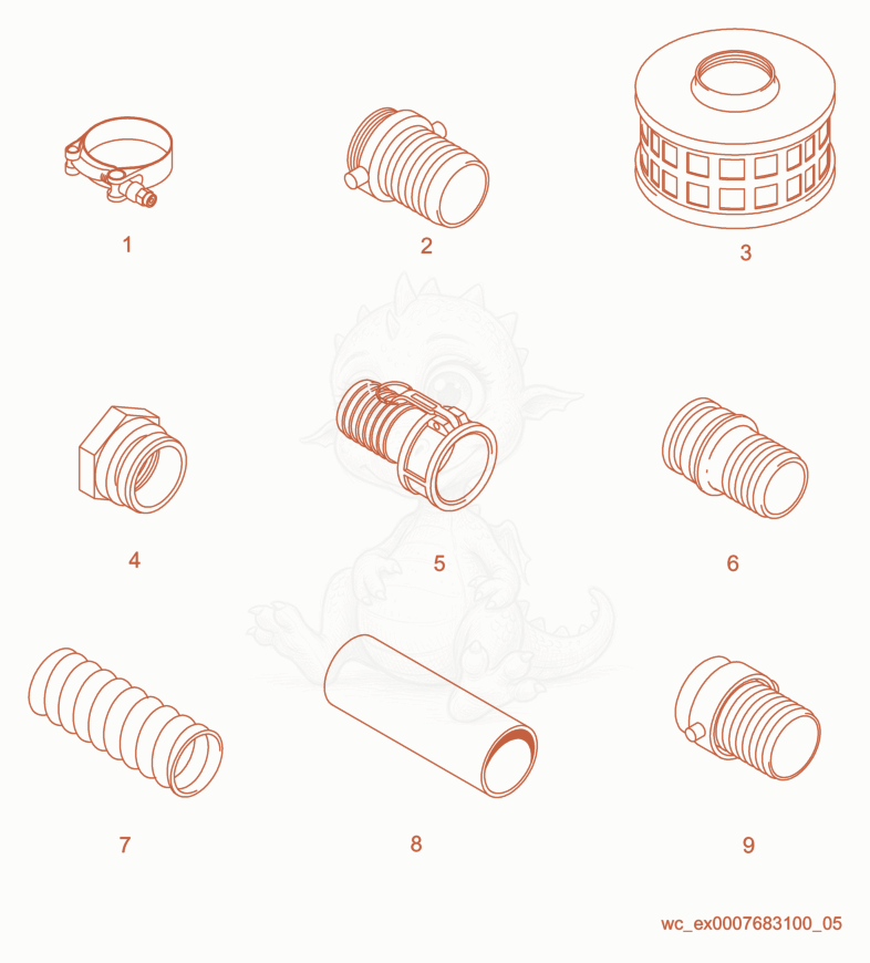 Exploded parts diagram of the Accessories of a Wacker Neuson PTK4, with numbered balloons
