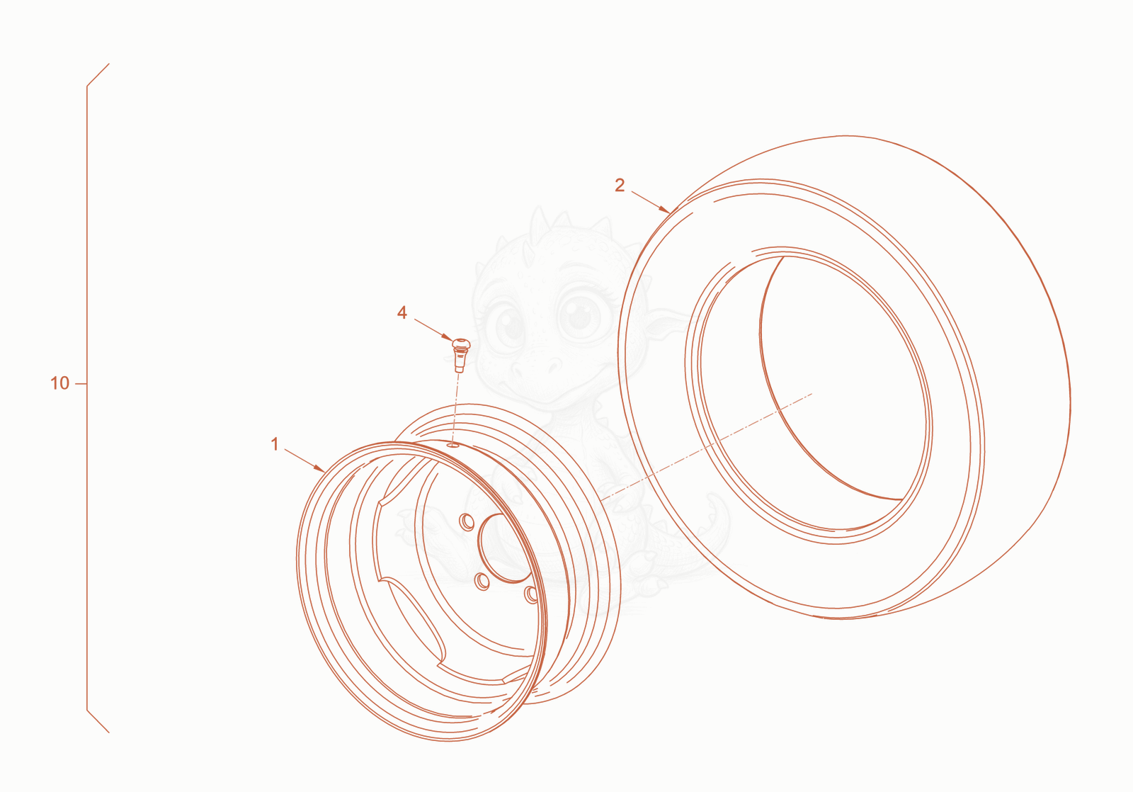 Exploded parts diagram of the tyre equipment of a Wacker Neuson RD24-100CE, with numbered balloons
