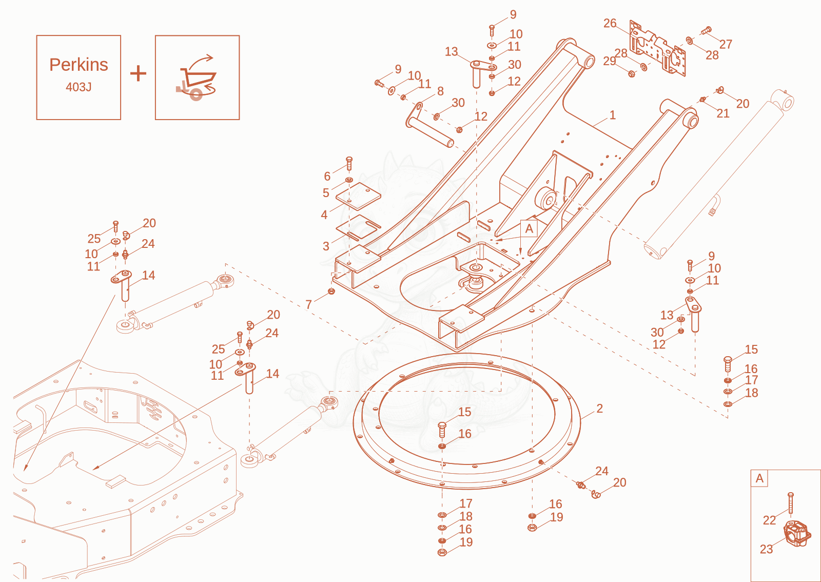 Exploded parts diagram of the SWING BRACKET (OPTION) of a Wacker Neuson DW30-2, with numbered balloons