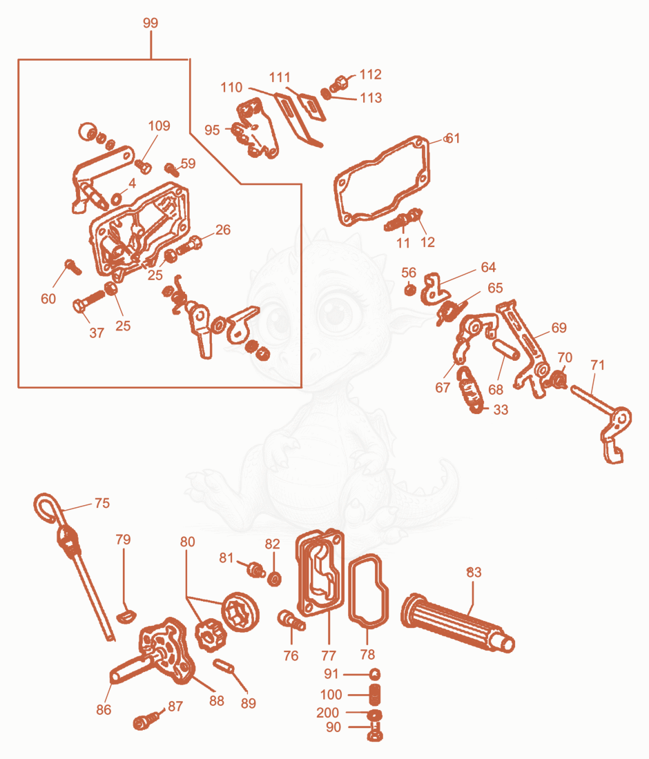 Exploded parts diagram of the Dip Stick-Oil Pump of a Wacker Neuson L5000/225ANSI, with numbered balloons