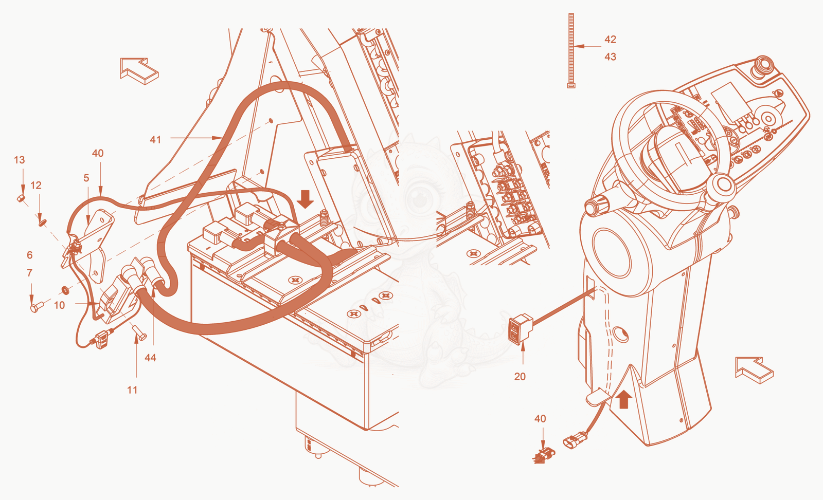Exploded parts diagram of the battery isolating switch of a Wacker Neuson RC110P, with numbered balloons