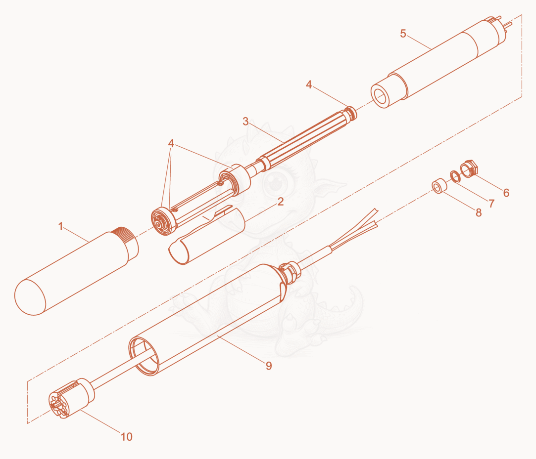 Exploded parts diagram of the Internal Vibrator of a Wacker Neuson IRSEN38/250, with numbered balloons