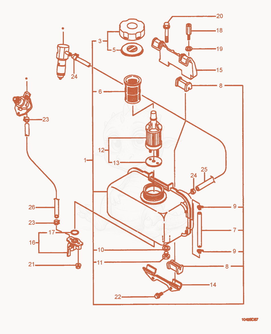 Exploded parts diagram of the Fuel Tank cpl. of a Wacker Neuson PT3Y, with numbered balloons