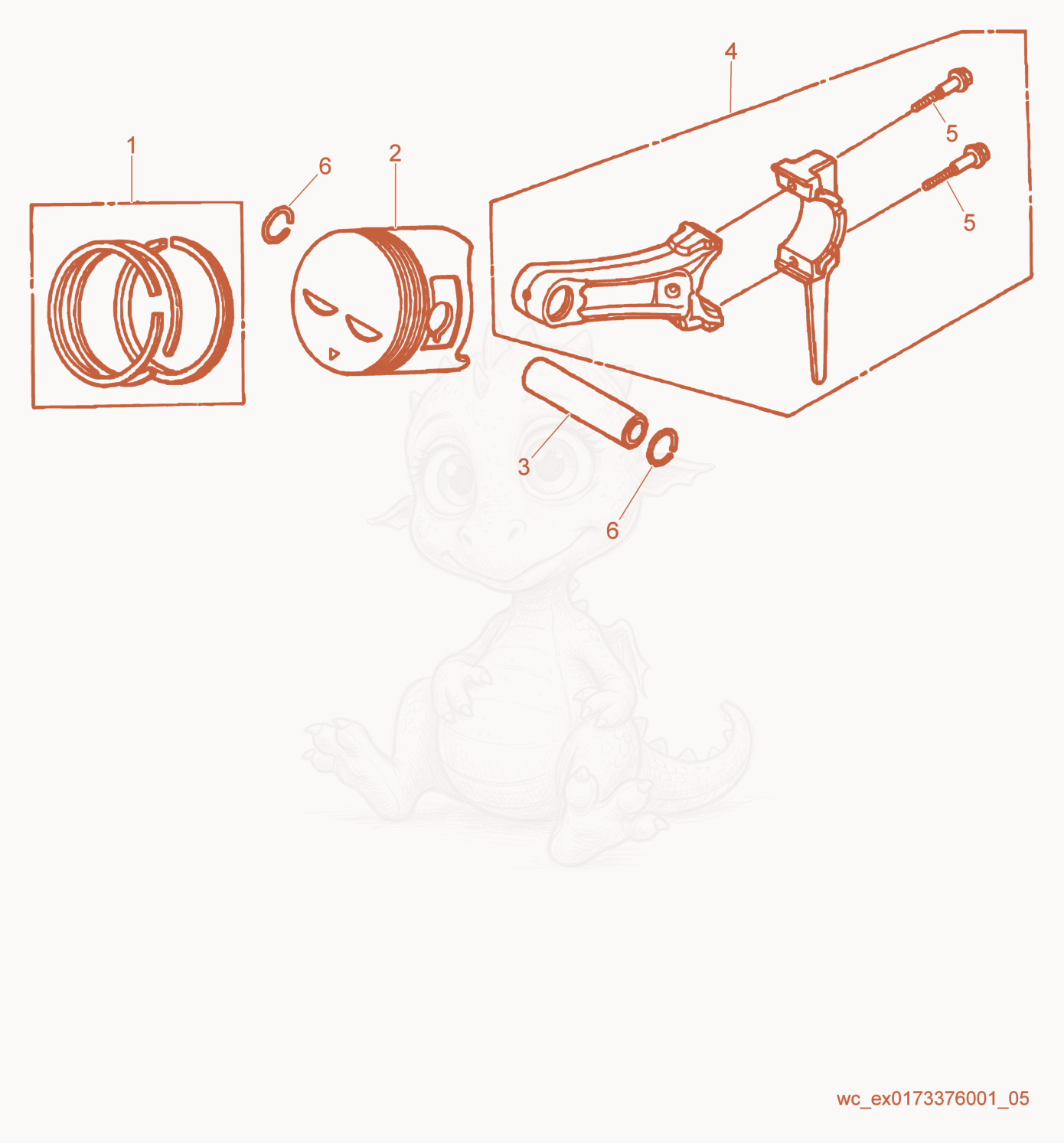 Exploded parts diagram of the Piston cpl. of a Wacker Neuson GP3800A, with numbered balloons