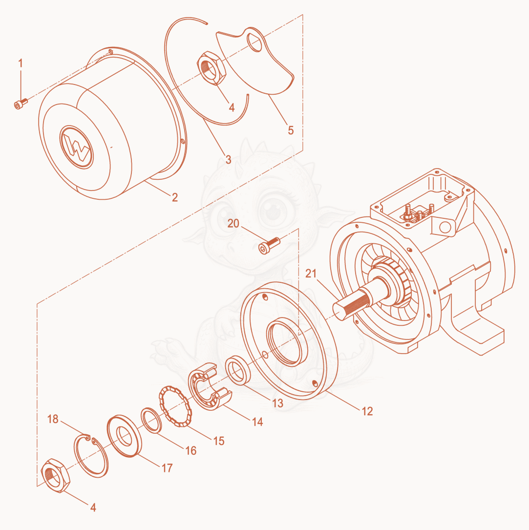 Exploded parts diagram of the External Vibrator cpl. of a Wacker Neuson AR52/1,5/400, with numbered balloons