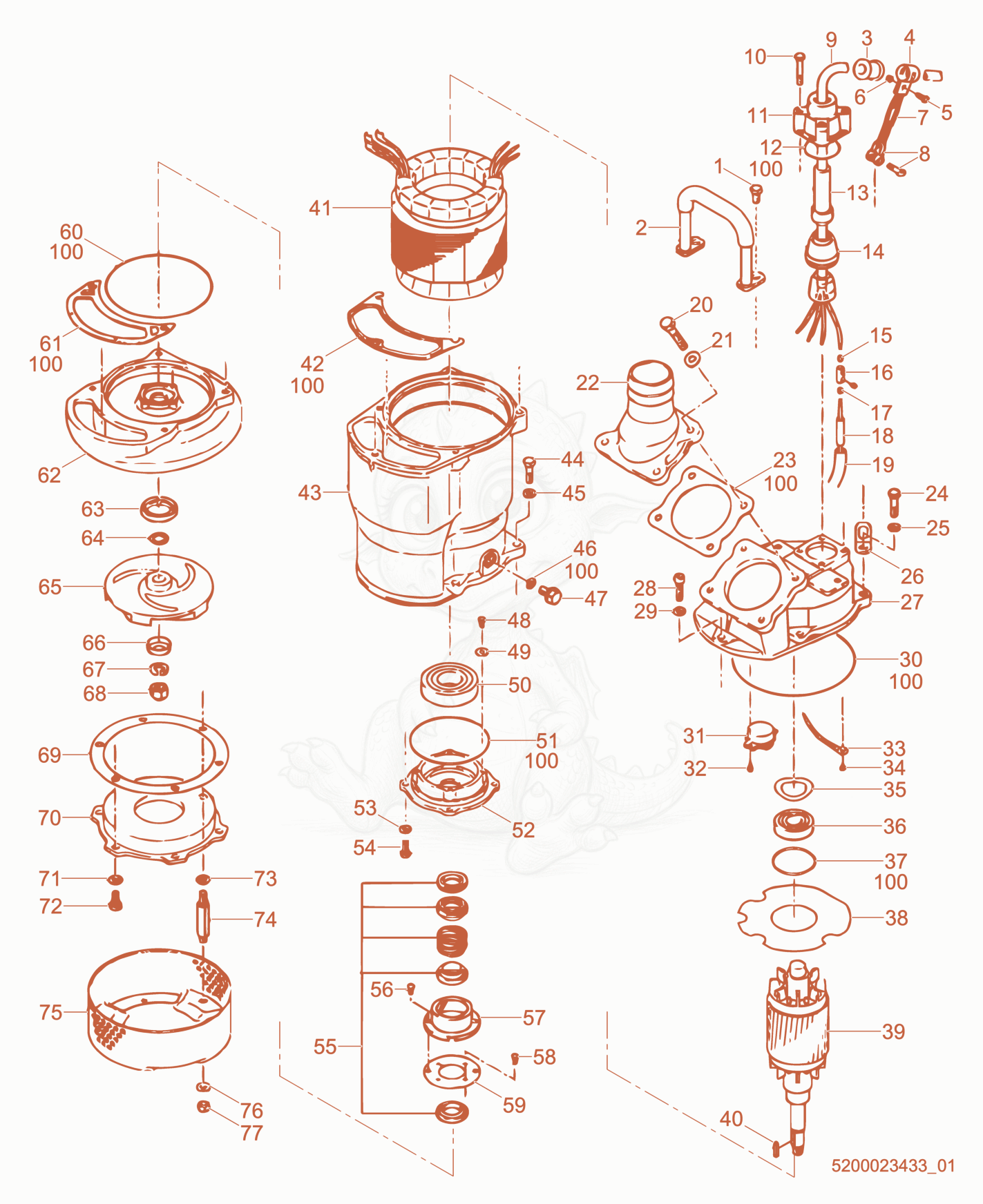 Exploded parts diagram of the Pump Components of a Wacker Neuson PS35503, with numbered balloons