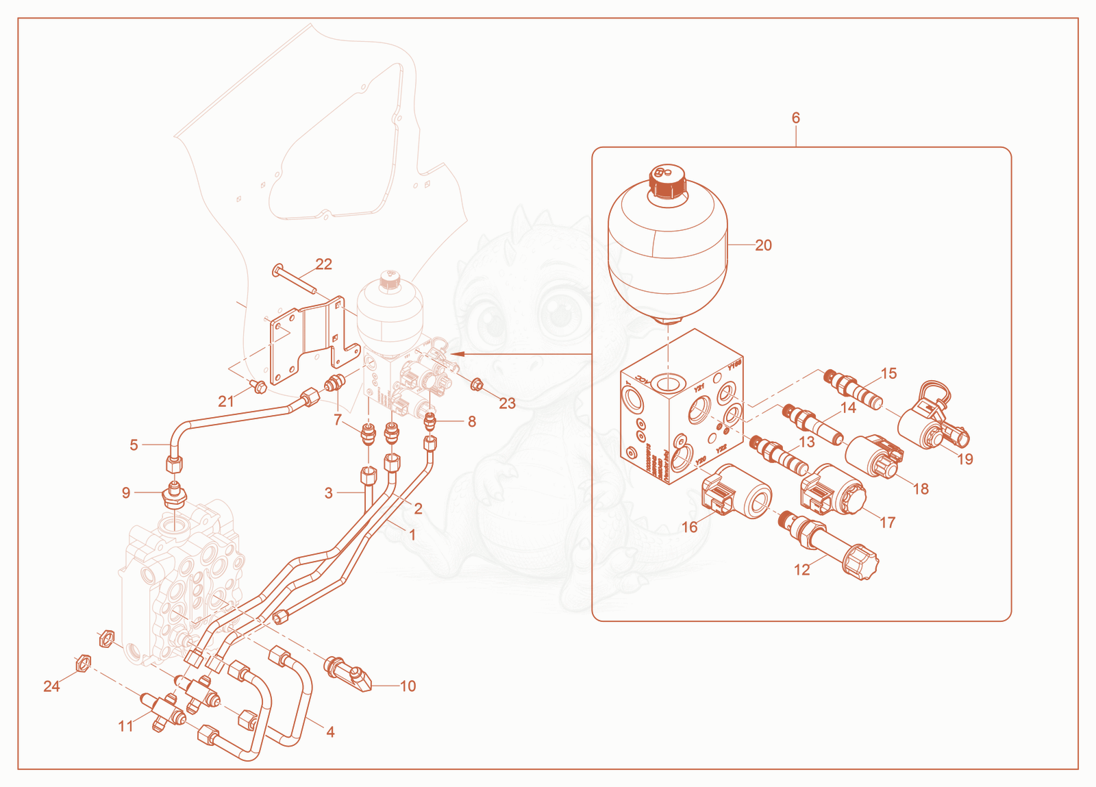 Exploded parts diagram of the Ride Control Valve of a Wacker Neuson ST50, with numbered balloons