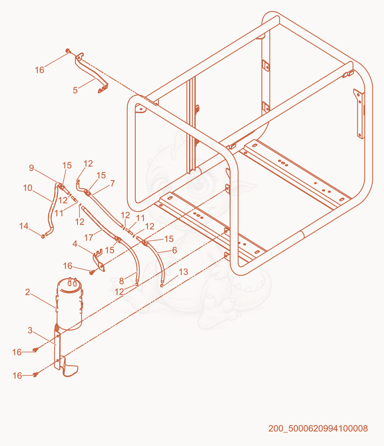 Exploded parts diagram of the Canister & Piping of a Wacker Neuson GV3800, with numbered balloons