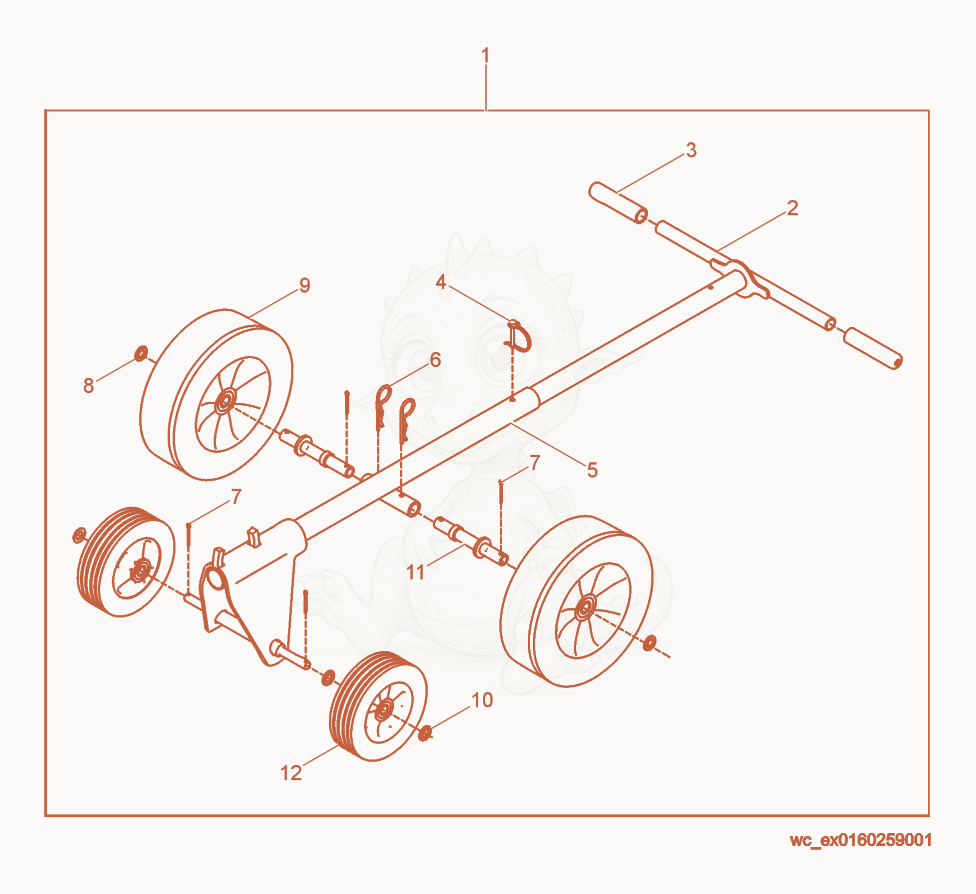 Exploded parts diagram of the Transport Kit of a Wacker Neuson CRT48-31V-ES, with numbered balloons