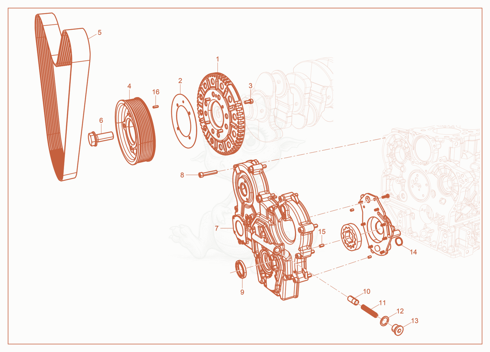 Despiece del Belt Complete de una máquina Wacker Neuson G35, con globos numerados