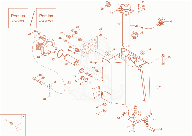Exploded parts diagram of the hydraulic tank of a Wacker Neuson ET65, with numbered balloons
