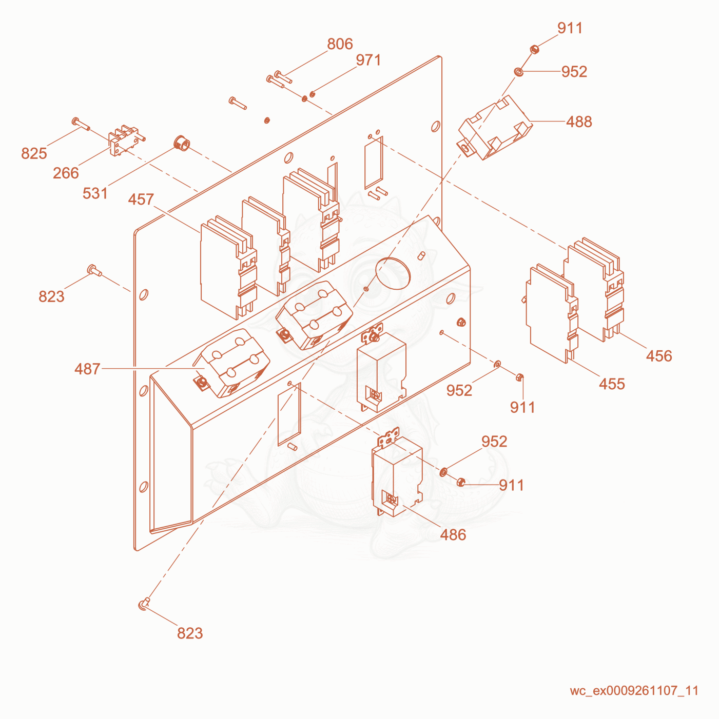 Exploded parts diagram of the Receptacle Panel cpl. of a Wacker Neuson G120, with numbered balloons