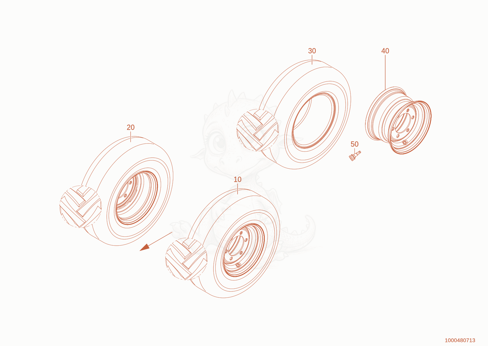 Exploded parts diagram of the wheel 255/75-15.3 ET-10 of a Wacker Neuson WL20E(A09-01), with numbered balloons