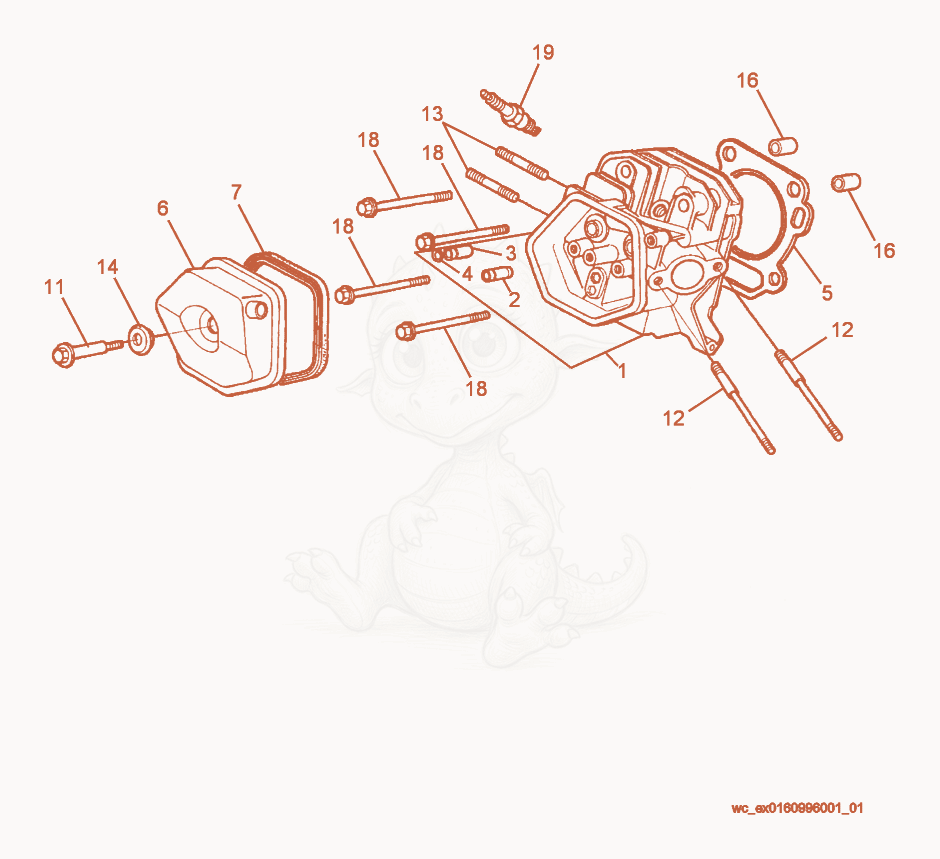 Despiece del Cylinder Head/Cover de una máquina Wacker Neuson GP5600A, con globos numerados